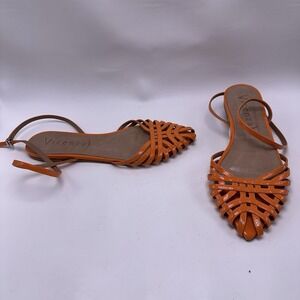 Vicenza Orange Patent Leather Strappy Sandals Caged Flat Pointed Toe Size 9 Wrap